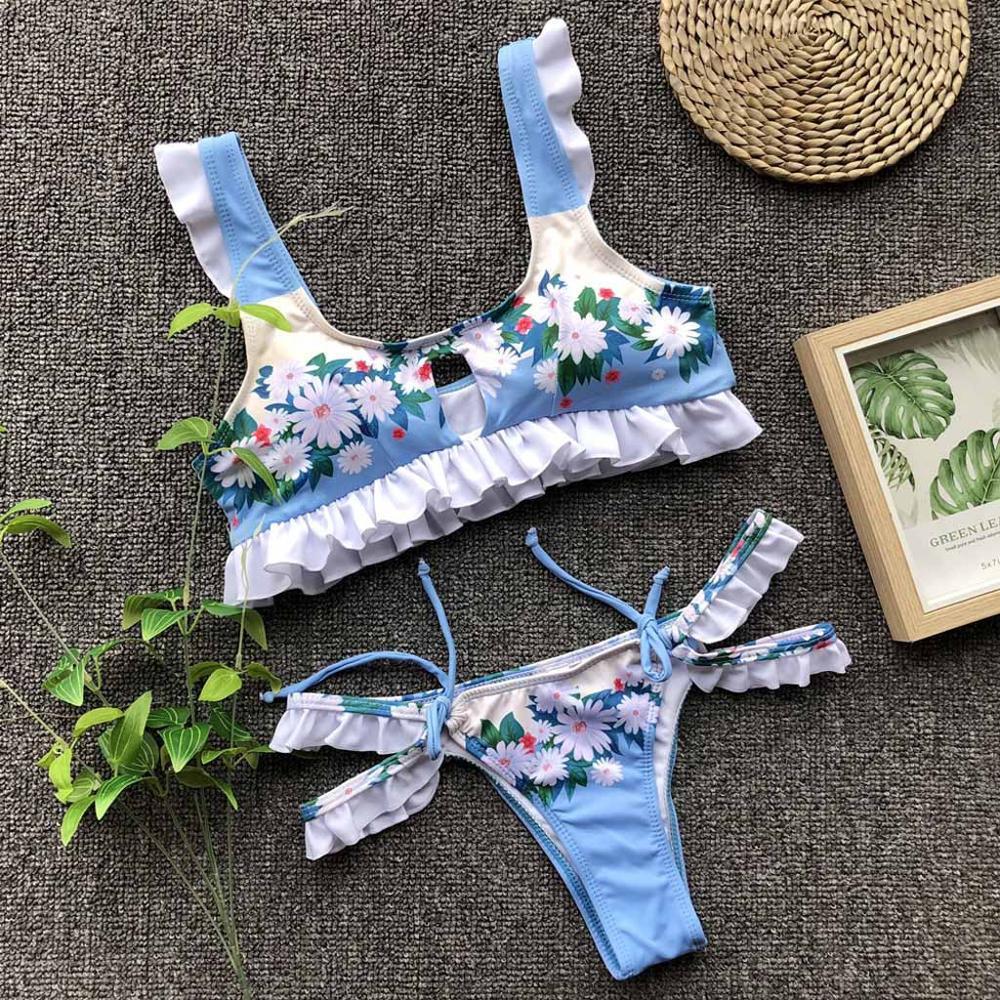 Women's split bikini with leaf print
