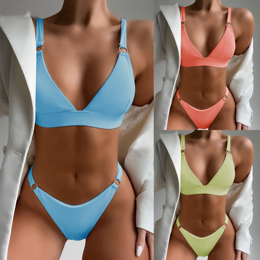 2pcs Bikini Solid Color Swimsuit