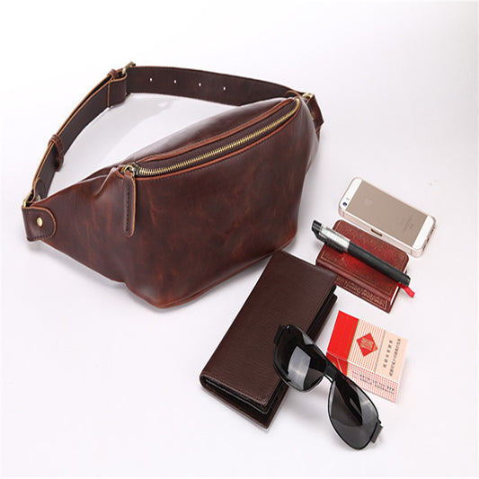 Retro Men's Waist Bag Crazy Horse Crossbody Bag
