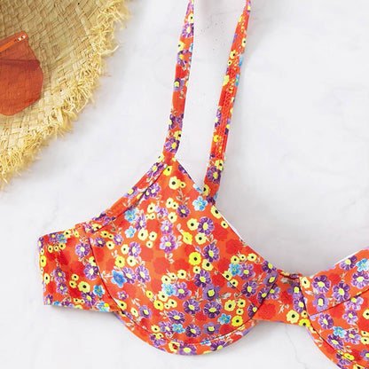 Women's High Waist Floral Split Swimsuit Bikini