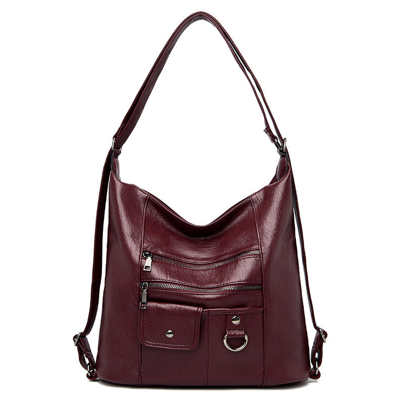 Soft leather diagonal shoulder bag