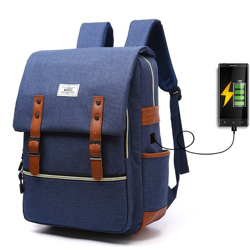 Vintage men women canvas backpacks school bags for laptop backpack with USB charging fashion travel