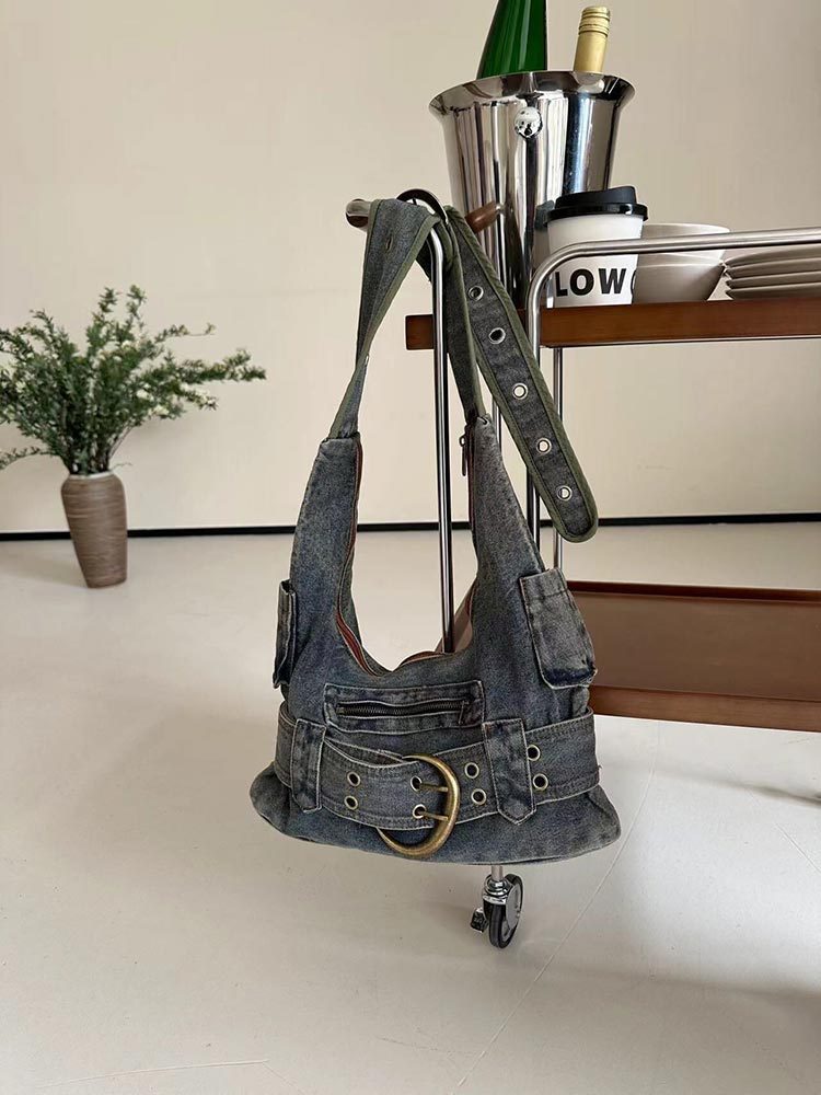 Special-interest Design Vintage Washed Denim Shoulder Bag