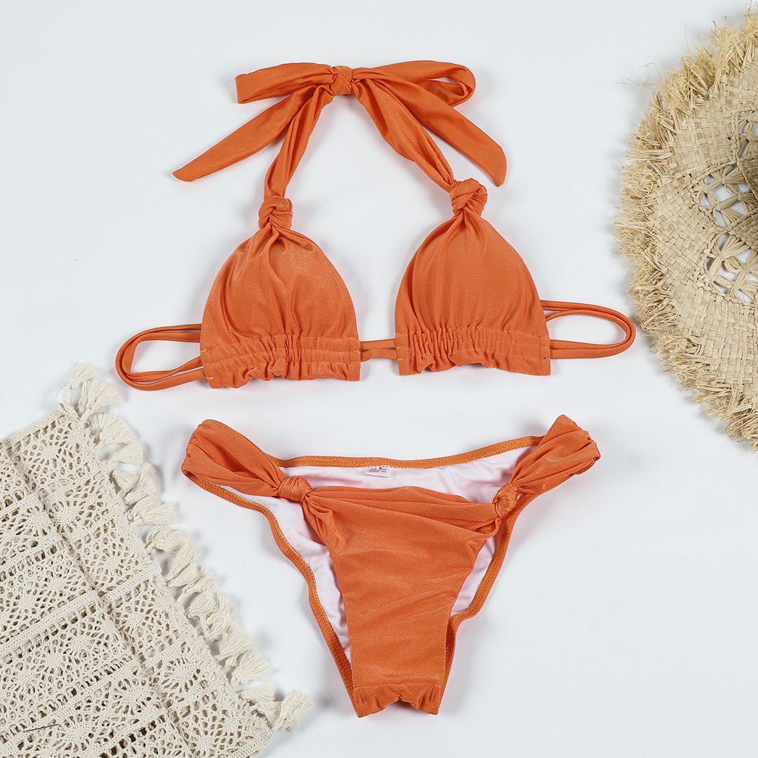 Style Solid Color And Knotted Banded Bikini