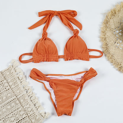 Style Solid Color And Knotted Banded Bikini