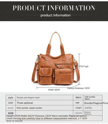 Stylish Retro Minimalism Handbag Women's Casual And Lightweight Washed Leather All-match Shoulder Bag