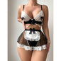Sexy Black And White Color-blocking Bow Lace See-through Tulle Skirt Sexy Lingerie Three-piece Set