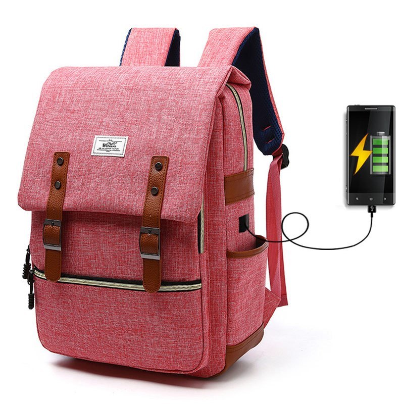 Vintage men women canvas backpacks school bags for laptop backpack with USB charging fashion travel