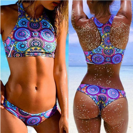 New Low Waist Triangle Bikinis High Neck Brazilian Swimwear Swimsuit Set Beachwear