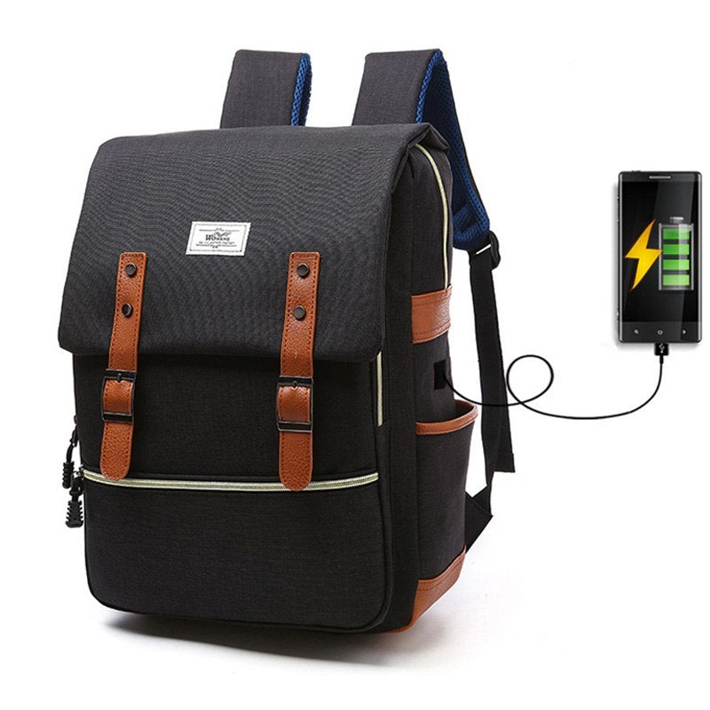 Vintage men women canvas backpacks school bags for laptop backpack with USB charging fashion travel