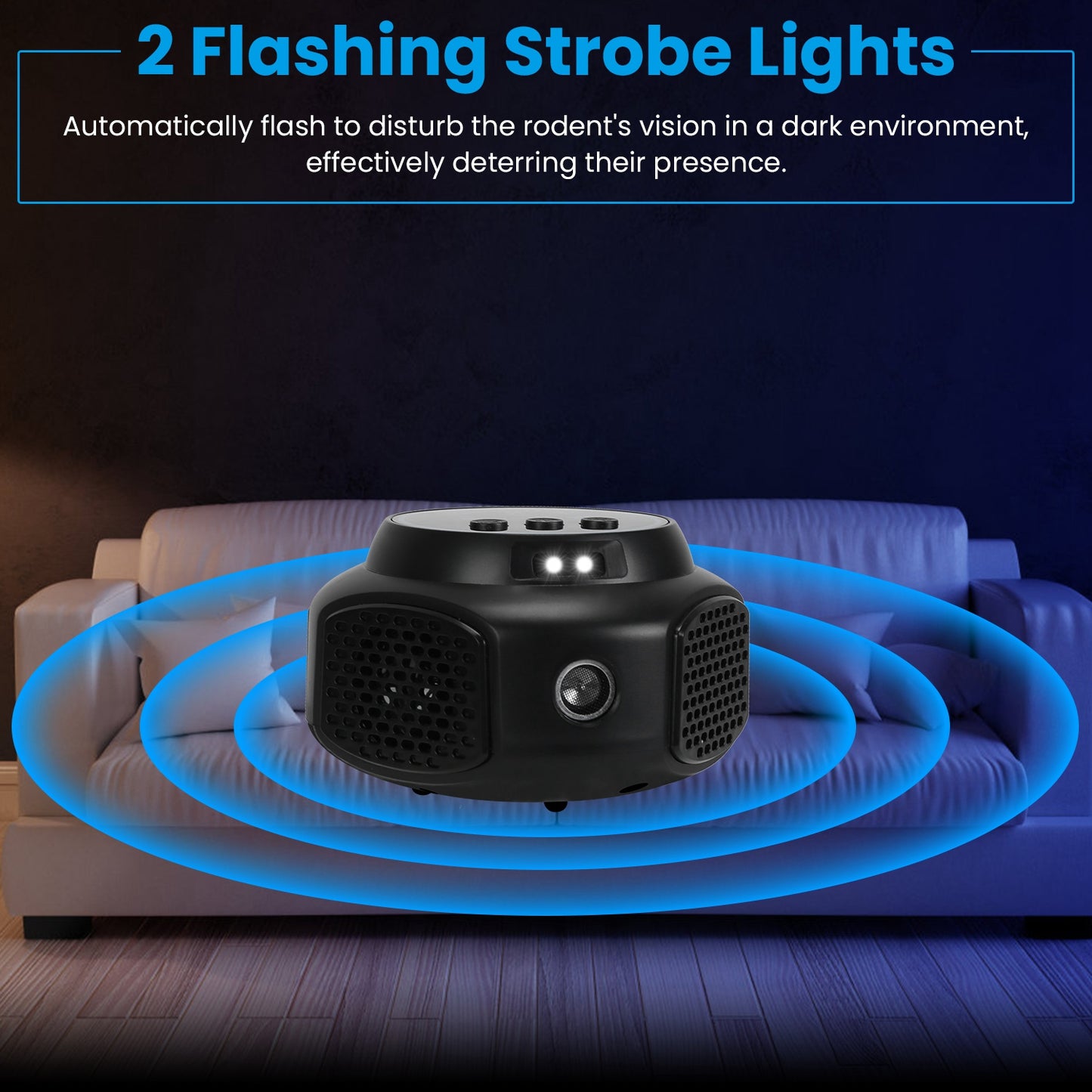 1Pc 360 Degree Ultrasonic Mice Repellent Indoor Rodent Repeller Rat Squirrel Rodent Chaser With 3 Modes 2 Strobe Lights For Kitchen Warehouse