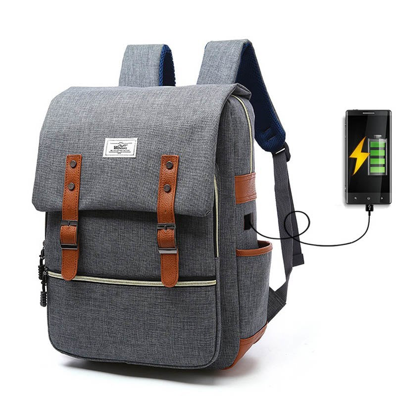 Vintage men women canvas backpacks school bags for laptop backpack with USB charging fashion travel