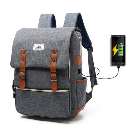 Vintage men women canvas backpacks school bags for laptop backpack with USB charging fashion travel