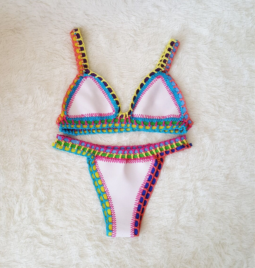 Sexy Hand Crochet Colorful Bikini Set Ladies Knitted Swimwear