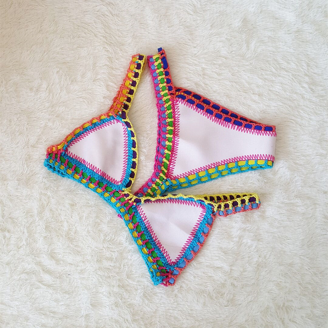 Sexy Hand Crochet Colorful Bikini Set Ladies Knitted Swimwear