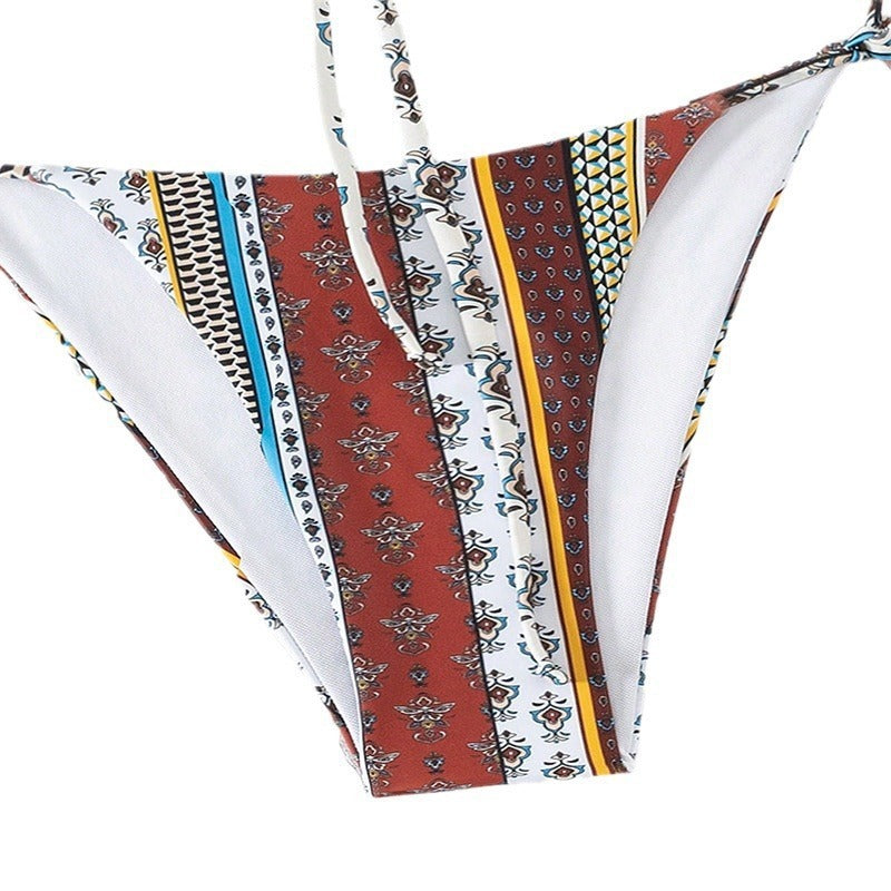 Women's Printed Lace-up Split Swimsuit Bikini