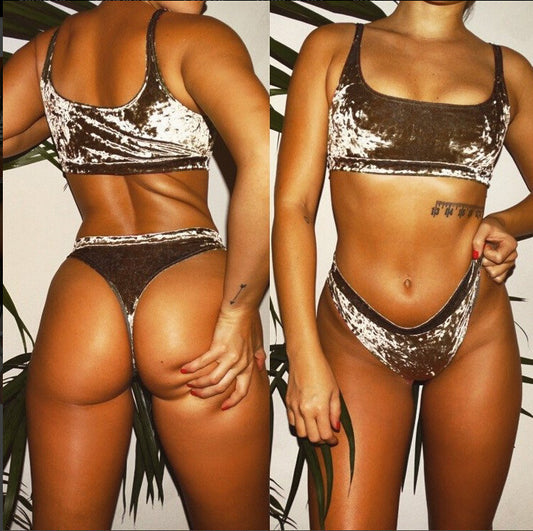 Two Piece Swimsuit Bikini Velvet Suit