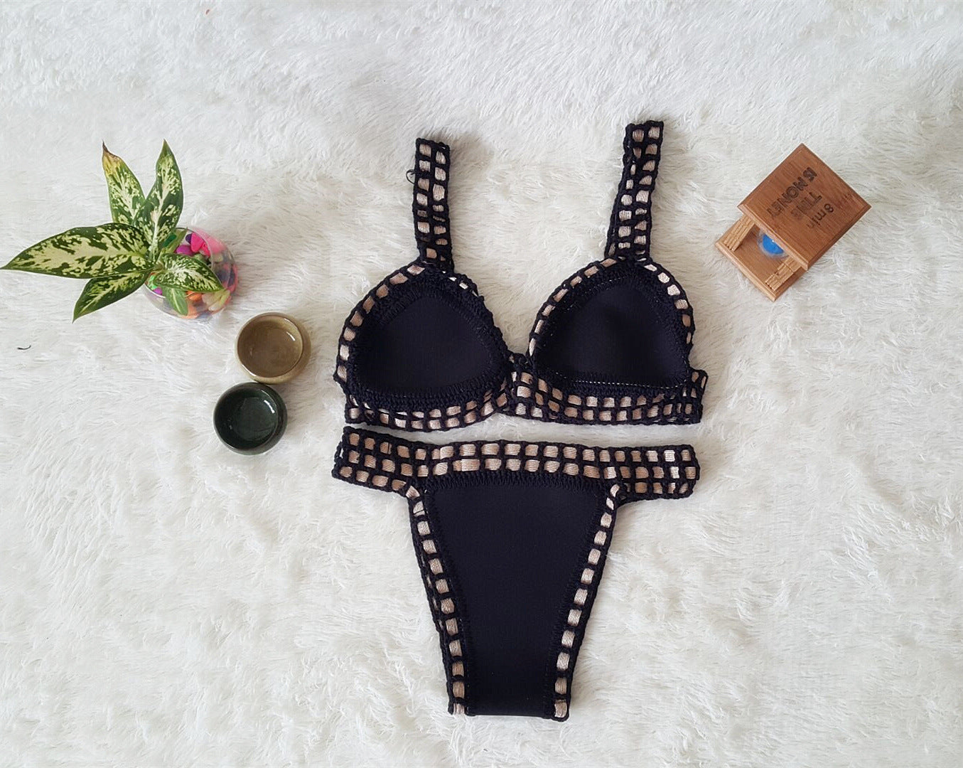 Sexy Hand Crochet Colorful Bikini Set Ladies Knitted Swimwear