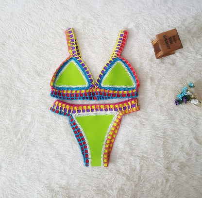 Sexy Hand Crochet Colorful Bikini Set Ladies Knitted Swimwear