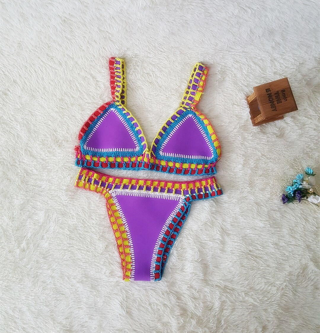 Sexy Hand Crochet Colorful Bikini Set Ladies Knitted Swimwear