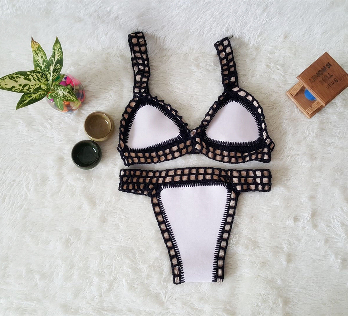 Sexy Hand Crochet Colorful Bikini Set Ladies Knitted Swimwear