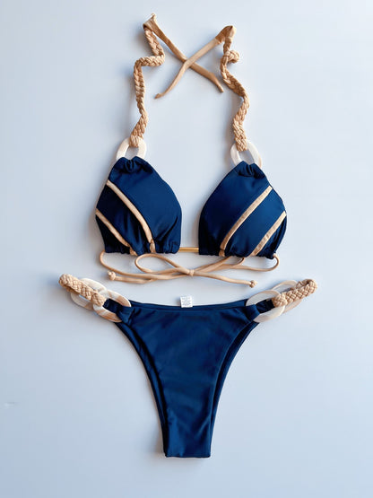 New Solid Color Lace-up Bikini Swimsuit