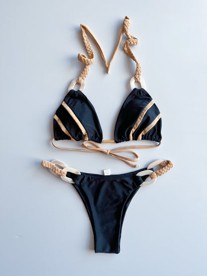 New Solid Color Lace-up Bikini Swimsuit