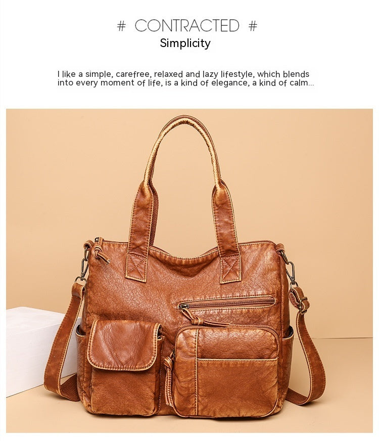 Stylish Retro Minimalism Handbag Women's Casual And Lightweight Washed Leather All-match Shoulder Bag