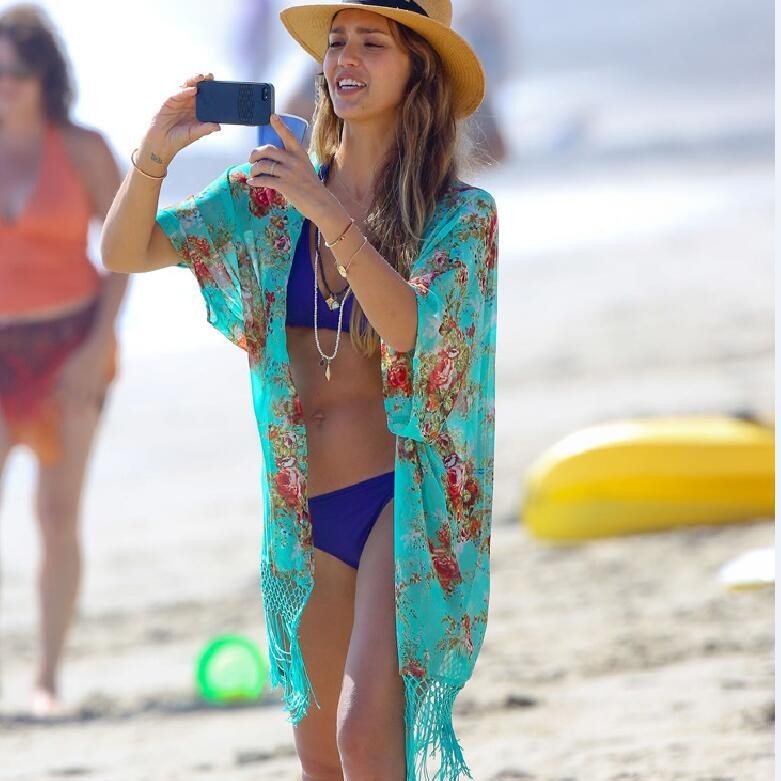 Beach Sun Protection Clothing Chiffon Green Tassel Coat