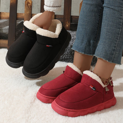 Winter Plush Cotton Shoes Women Men Warm Suede House Shoes For Parents Solid Color Thick-soled Garden Shoes Outdoor