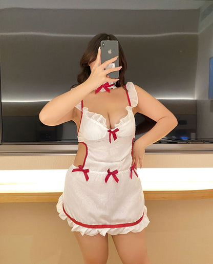 Plus Size  Lingerie Women's Siamese Hollow-out Kitchen Apron Maid Lingerie Uniform