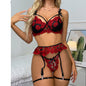 Lingerie Ladies Lace Embroidery Set Garter Thong