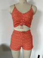 Printed Multicolor Conservative Boxer Pleating Split Swimsuit