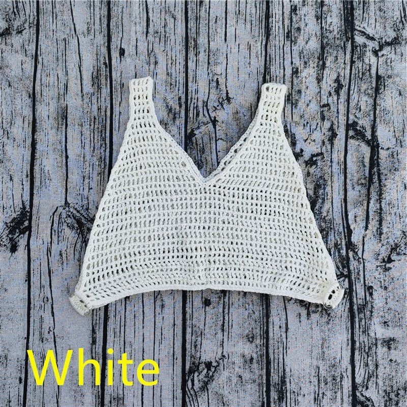 Handmade Crochet Beach Bikini Sweatshirt Swimsuit Cover Pants Set