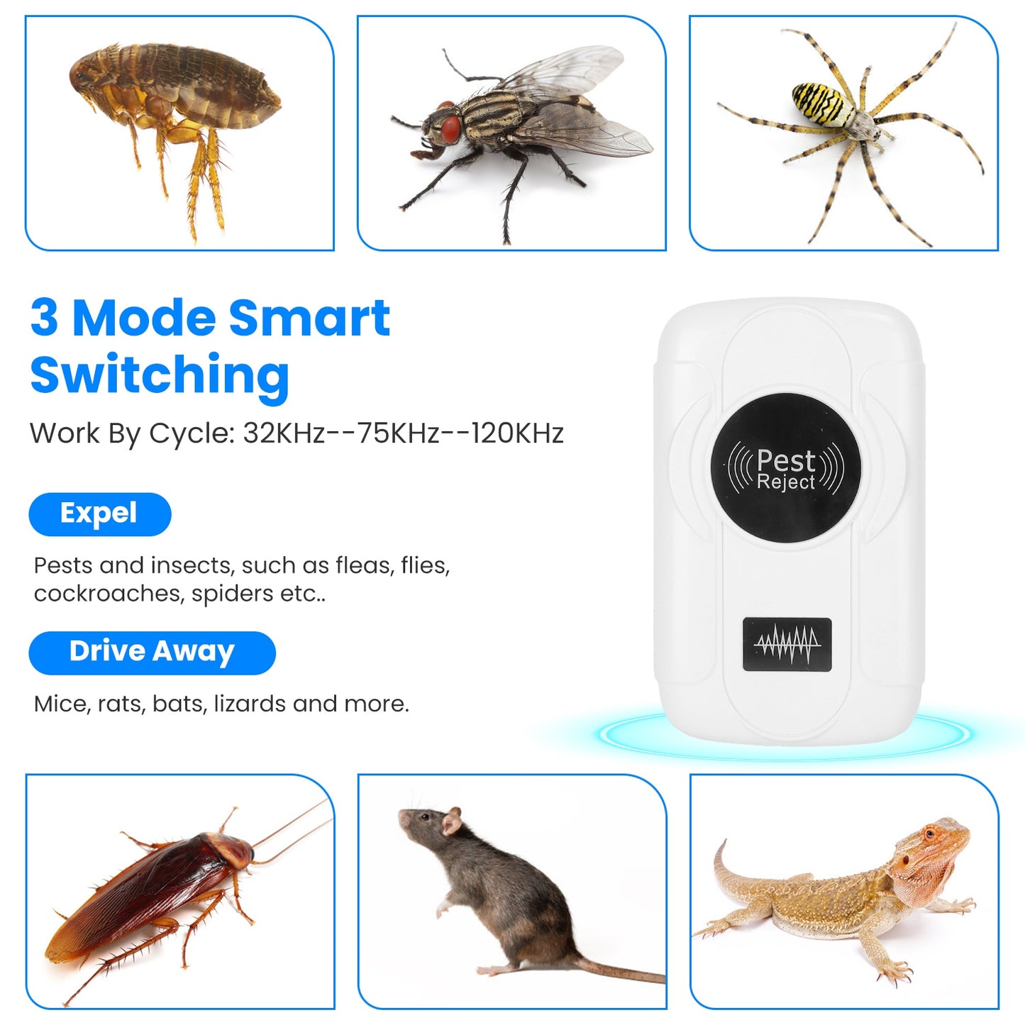 6 Pack 32-120KHz Ultrasonic Insect Repellent Indoor Plug In Bug Repellent Mosquito Roaches Mice Control With 3 Modes For Bedroom Garage Warehouse Office