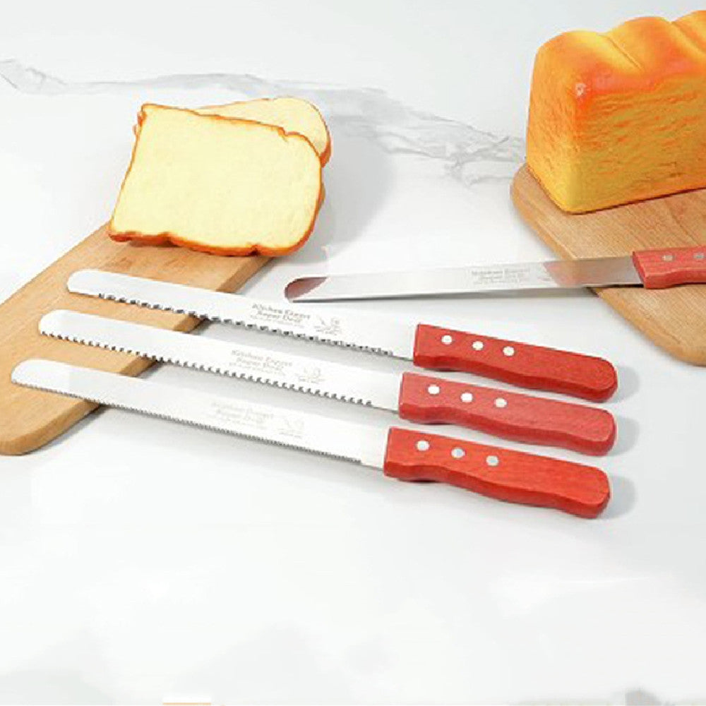 Red Wooden Handle Stainless-steel Bread Knife 10-inch Baking Cake Sliced Toast Tool Bread Saw Knife Coarse Texture Fine Teeth