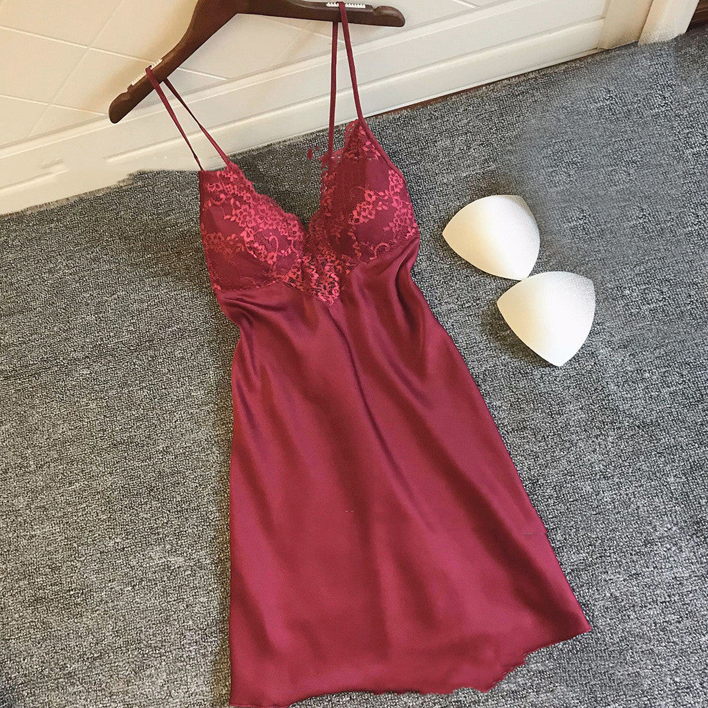Women's Sexy Lingerie Elastic Satin Sling Home Pajamas With Chest Pad Multicolor
