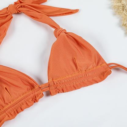 Style Solid Color And Knotted Banded Bikini