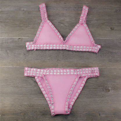 Sexy Hand Crochet Colorful Bikini Set Ladies Knitted Swimwear