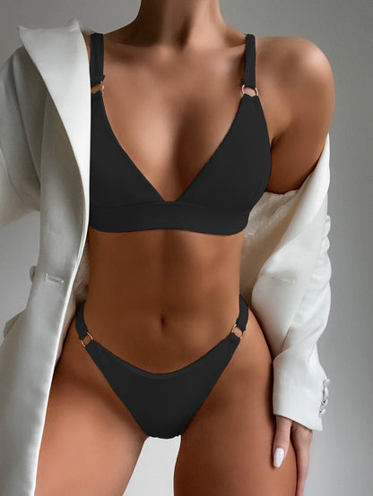 2pcs Bikini Solid Color Swimsuit