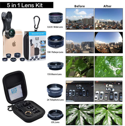 APEXEL Phone Lens Kit Universal 10 In 1 Fisheye Wide Angle Macro Lens CPL Filter Kaleidoscope 2X Telescope Lens For Smartphone
