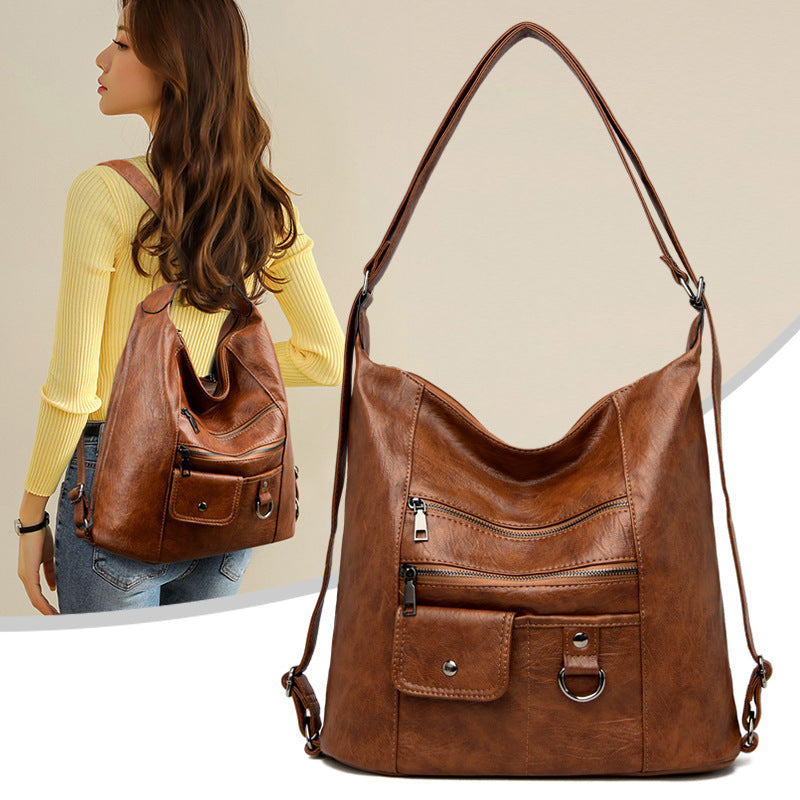 Soft leather diagonal shoulder bag