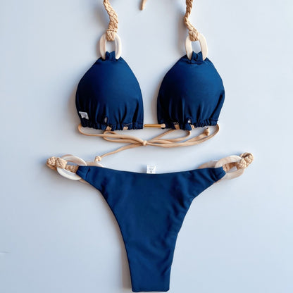 New Solid Color Lace-up Bikini Swimsuit