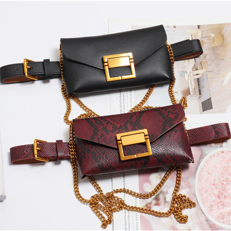 Female snake print chain belt bag