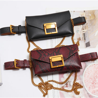 Female snake print chain belt bag