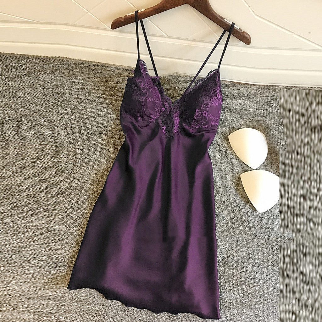 Women's Sexy Lingerie Elastic Satin Sling Home Pajamas With Chest Pad Multicolor