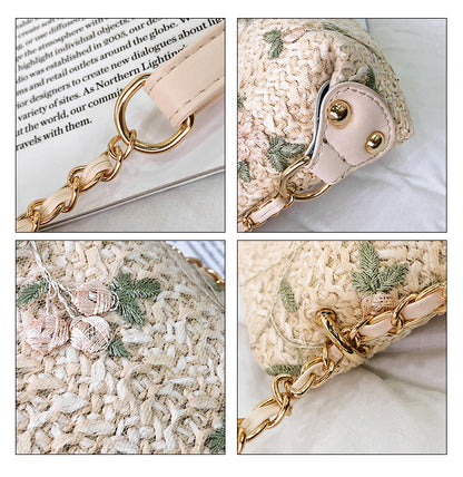 Lace embroidery straw woven square bag