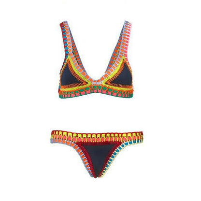 Sexy Hand Crochet Colorful Bikini Set Ladies Knitted Swimwear