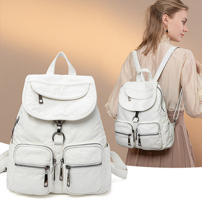 Women's New Washed Leather Casual Large-capacity Fashion Backpack