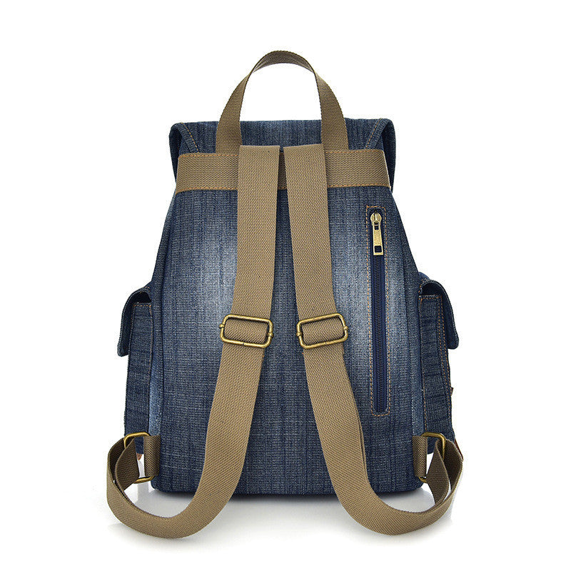 Backpack Retro Denim Backpack Female Drawstring Pocket